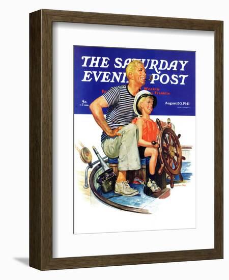 "Father Teaching Son to Sail," Saturday Evening Post Cover, August 30, 1941-Charles Dye-Framed Giclee Print