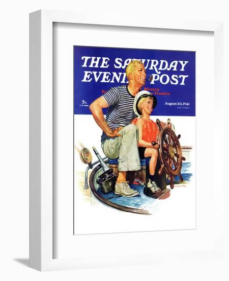 "Father Teaching Son to Sail," Saturday Evening Post Cover, August 30, 1941-Charles Dye-Framed Giclee Print