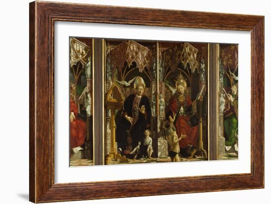 Fathers ofChurch Altar. Totale.Churchfathers: Hieronymus, Augustinus, Gregor and Ambrosius-Michael Pacher-Framed Giclee Print