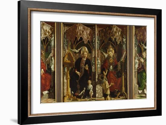 Fathers ofChurch Altar. Totale.Churchfathers: Hieronymus, Augustinus, Gregor and Ambrosius-Michael Pacher-Framed Giclee Print