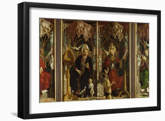 Fathers ofChurch Altar. Totale.Churchfathers: Hieronymus, Augustinus, Gregor and Ambrosius-Michael Pacher-Framed Giclee Print