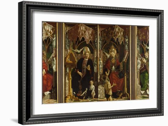 Fathers ofChurch Altar. Totale.Churchfathers: Hieronymus, Augustinus, Gregor and Ambrosius-Michael Pacher-Framed Giclee Print