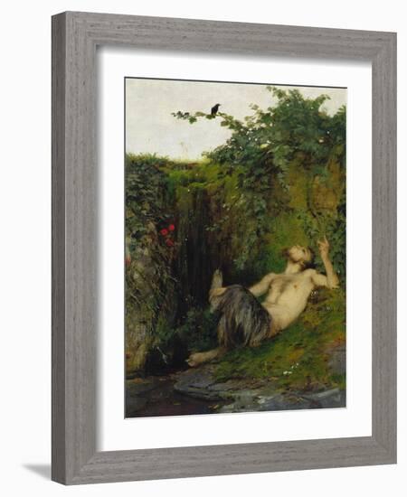 Faun Blowing a Whistle to a Blackbird, 1863-Arnold Bocklin-Framed Giclee Print