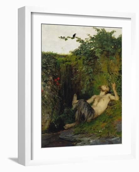 Faun Blowing a Whistle to a Blackbird, 1863-Arnold Bocklin-Framed Giclee Print