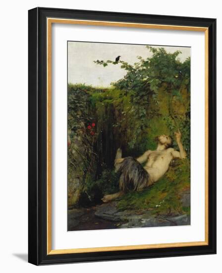 Faun Blowing a Whistle to a Blackbird, 1863-Arnold Bocklin-Framed Giclee Print