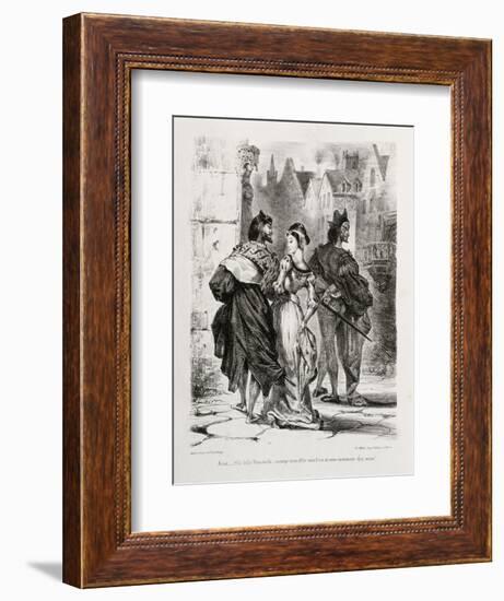 Faust de Goethe, livre ayant appartenu à Delacroix : Faust et Marguerite dans la ville, Mephisto à-Eugene Delacroix-Framed Giclee Print