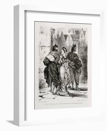 Faust de Goethe, livre ayant appartenu à Delacroix : Faust et Marguerite dans la ville, Mephisto à-Eugene Delacroix-Framed Giclee Print