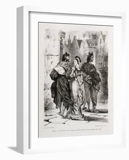 Faust de Goethe, livre ayant appartenu à Delacroix : Faust et Marguerite dans la ville, Mephisto à-Eugene Delacroix-Framed Giclee Print