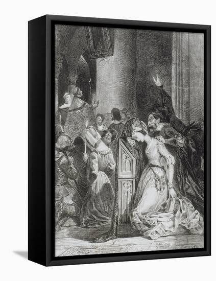 "Faust" de Goethe: Marguerite en prière à l'église avec Méphisto: "Malheureuse..."; 1828-Eugene Delacroix-Framed Premier Image Canvas