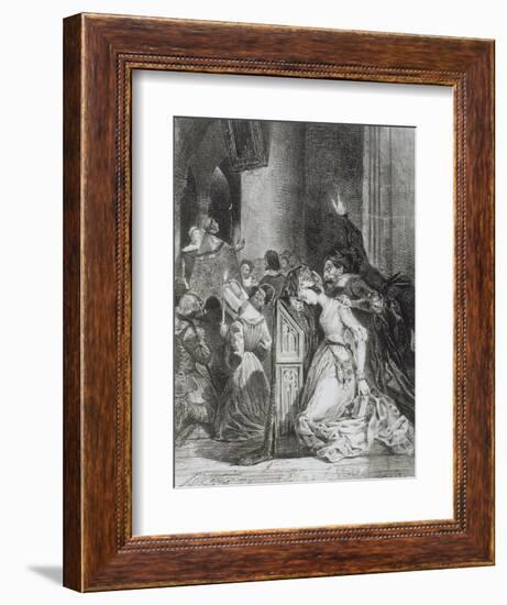 "Faust" de Goethe: Marguerite en prière à l'église avec Méphisto: "Malheureuse..."; 1828-Eugene Delacroix-Framed Giclee Print