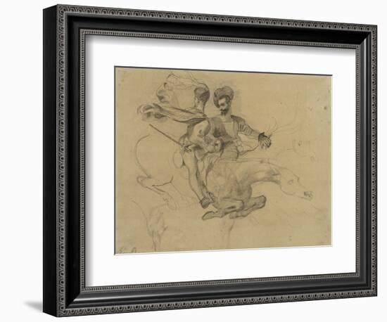 Faust et Méphisto galopant dans la nuit du Sabbat; étude pour la suite de 17 lithographies-Eugene Delacroix-Framed Giclee Print