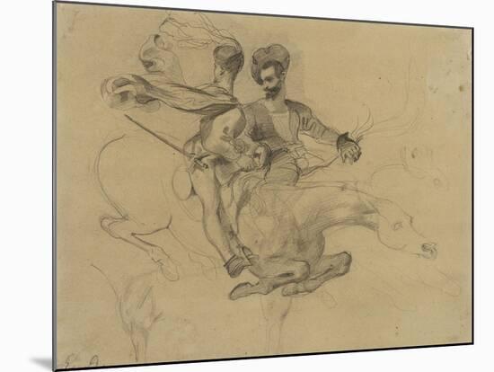 Faust et Méphisto galopant dans la nuit du Sabbat; étude pour la suite de 17 lithographies-Eugene Delacroix-Mounted Giclee Print