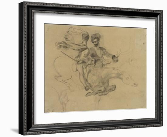 Faust et Méphisto galopant dans la nuit du Sabbat; étude pour la suite de 17 lithographies-Eugene Delacroix-Framed Giclee Print