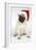 Fawn Pug Wearing Christmas Hat-null-Framed Photographic Print