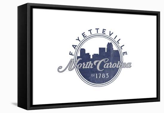 Fayetteville, North Carolina - Skyline Seal (Blue)-Lantern Press-Framed Stretched Canvas