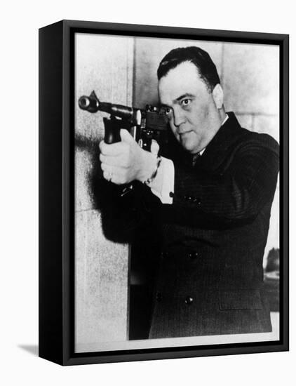 FBI Head J. Edgar Hoover Aiming a Thompson Submachine Gun-null-Framed Premier Image Canvas