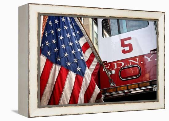 FDNY Truck with American Flag-null-Framed Stretched Canvas