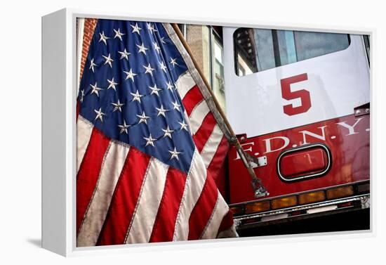 FDNY Truck with American Flag-null-Framed Stretched Canvas