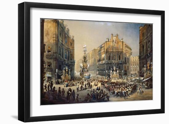 Feast of St Rosalia in Palermo, Watercolor by Pasquale Mattei (1813-1897)-null-Framed Giclee Print