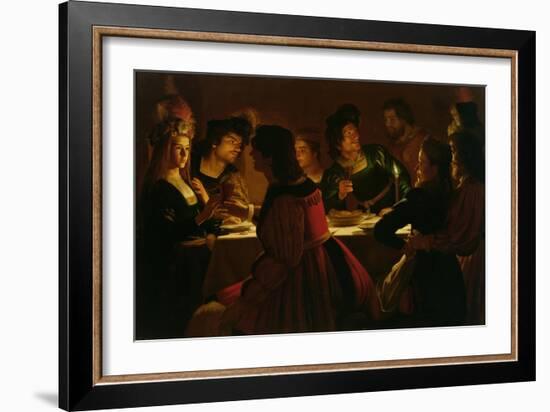 Feast Scene with a Young Married Couple, c.1617-Gerrit van Honthorst-Framed Giclee Print