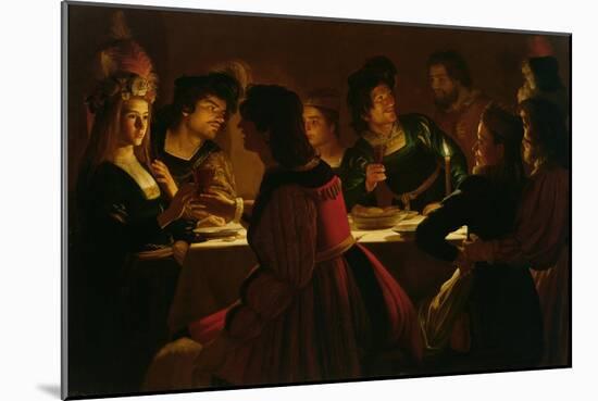Feast Scene with a Young Married Couple, c.1617-Gerrit van Honthorst-Mounted Giclee Print
