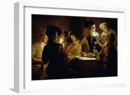 Feast with a Lute Player, c.1620-Gerrit van Honthorst-Framed Giclee Print