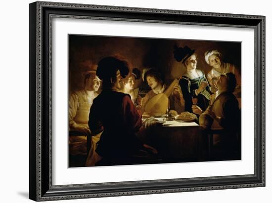 Feast with a Lute Player, c.1620-Gerrit van Honthorst-Framed Giclee Print