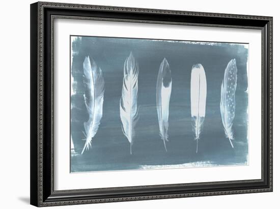 Feathers on Dusty Teal I-Grace Popp-Framed Art Print