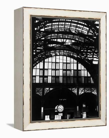 Features of NYC Penn Station Include Ceiling of atrium, steel glass Vaulting and Decorated Clock.-Walker Evans-Framed Premier Image Canvas