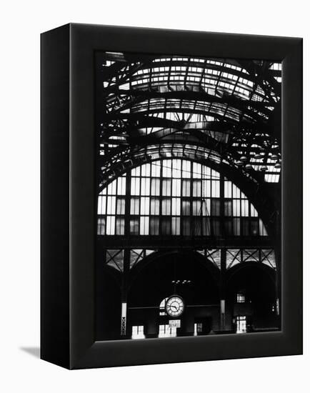 Features of NYC Penn Station Include Ceiling of atrium, steel glass Vaulting and Decorated Clock.-Walker Evans-Framed Premier Image Canvas