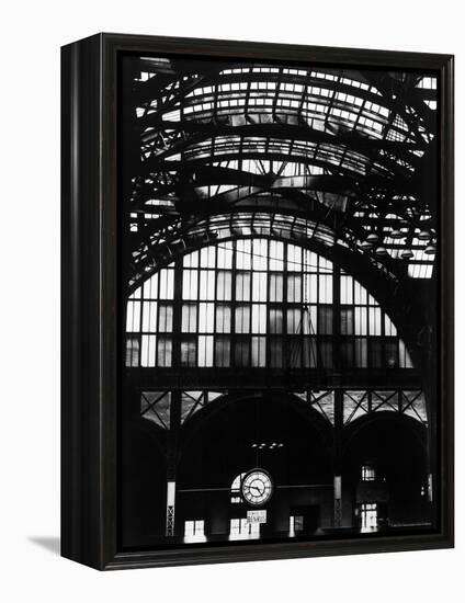 Features of NYC Penn Station Include Ceiling of atrium, steel glass Vaulting and Decorated Clock.-Walker Evans-Framed Premier Image Canvas