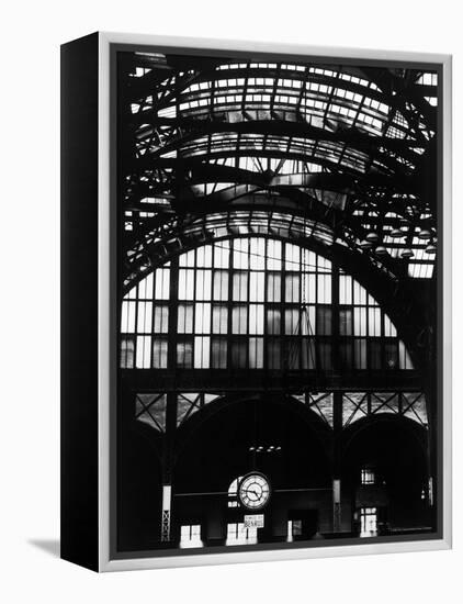 Features of NYC Penn Station Include Ceiling of atrium, steel glass Vaulting and Decorated Clock.-Walker Evans-Framed Premier Image Canvas