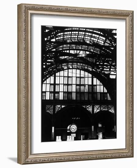 Features of NYC Penn Station Include Ceiling of atrium, steel glass Vaulting and Decorated Clock.-Walker Evans-Framed Photographic Print