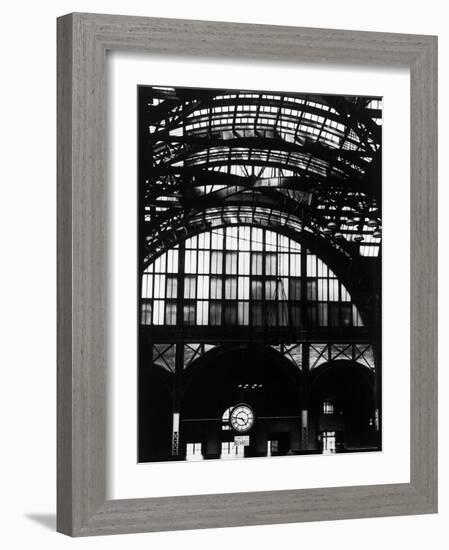 Features of NYC Penn Station Include Ceiling of atrium, steel glass Vaulting and Decorated Clock.-Walker Evans-Framed Photographic Print