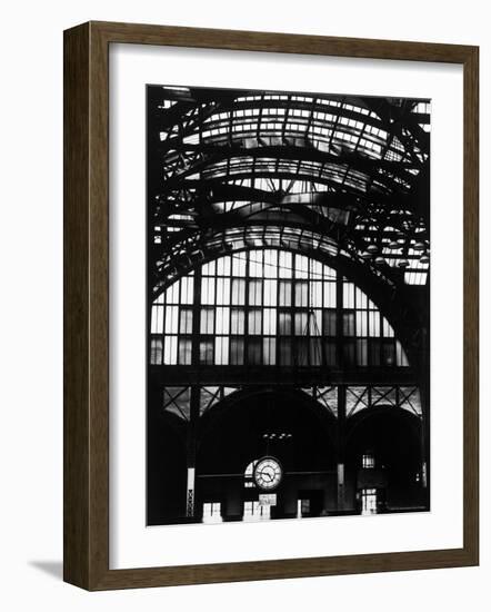 Features of NYC Penn Station Include Ceiling of atrium, steel glass Vaulting and Decorated Clock.-Walker Evans-Framed Photographic Print