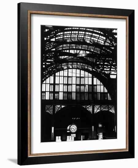Features of NYC Penn Station Include Ceiling of atrium, steel glass Vaulting and Decorated Clock.-Walker Evans-Framed Photographic Print