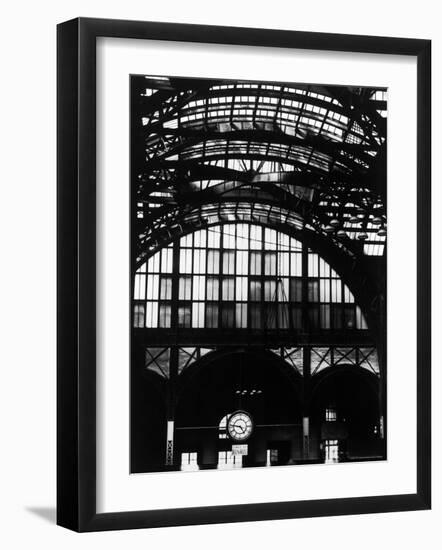 Features of NYC Penn Station Include Ceiling of atrium, steel glass Vaulting and Decorated Clock.-Walker Evans-Framed Photographic Print