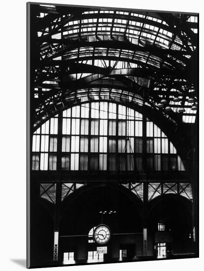 Features of NYC Penn Station Include Ceiling of atrium, steel glass Vaulting and Decorated Clock.-Walker Evans-Mounted Photographic Print