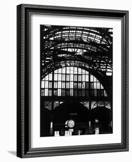 Features of NYC Penn Station Include Ceiling of atrium, steel glass Vaulting and Decorated Clock.-Walker Evans-Framed Photographic Print