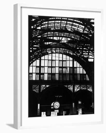 Features of NYC Penn Station Include Ceiling of atrium, steel glass Vaulting and Decorated Clock.-Walker Evans-Framed Photographic Print