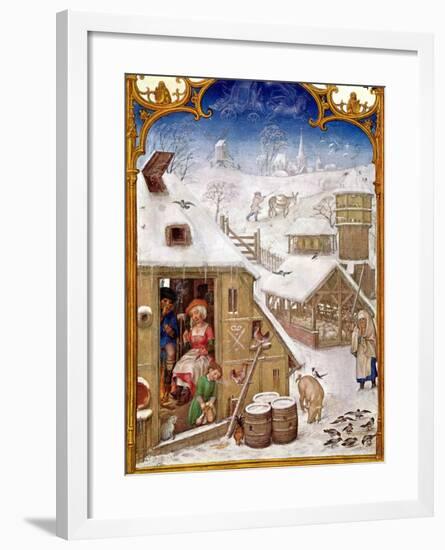 February: Peasant Life, from "Breviarium Grimani" (Miniature)-null-Framed Giclee Print