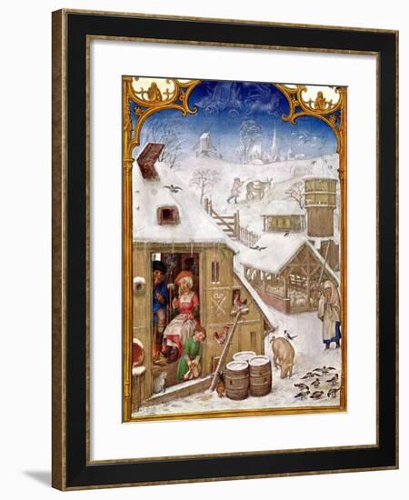 February: Peasant Life, from "Breviarium Grimani" (Miniature)-null-Framed Giclee Print