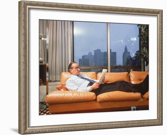 Fed. Reserve Bd. Chairman Appointee Alan Greenspan Stretched Out on Couch in His Apartment-Ted Thai-Framed Premium Photographic Print