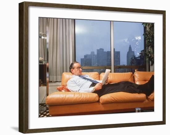 Fed. Reserve Bd. Chairman Appointee Alan Greenspan Stretched Out on Couch in His Apartment-Ted Thai-Framed Premium Photographic Print