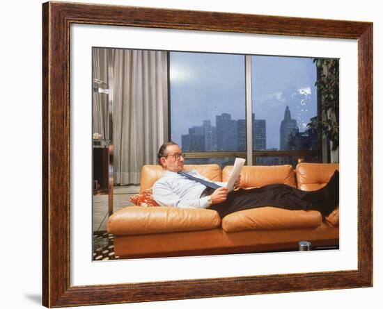 Fed. Reserve Bd. Chairman Appointee Alan Greenspan Stretched Out on Couch in His Apartment-Ted Thai-Framed Premium Photographic Print