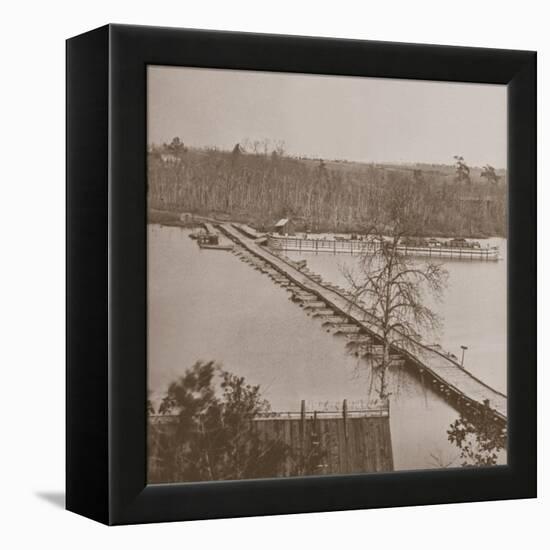 Federal Pontoon Bridge over the Appomattox (B/W Photo)-Mathew Brady-Framed Premier Image Canvas