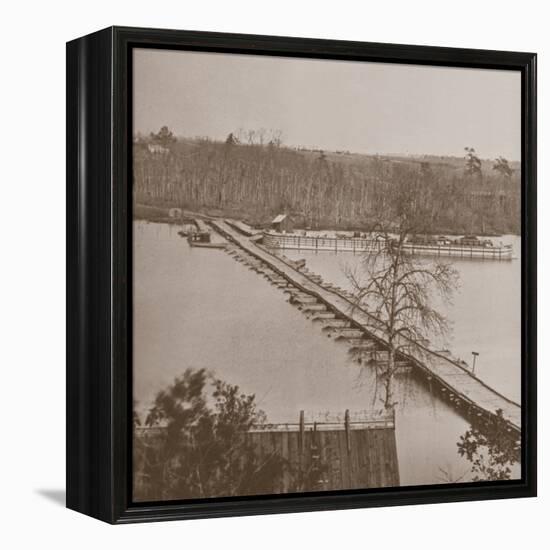 Federal Pontoon Bridge over the Appomattox (B/W Photo)-Mathew Brady-Framed Premier Image Canvas