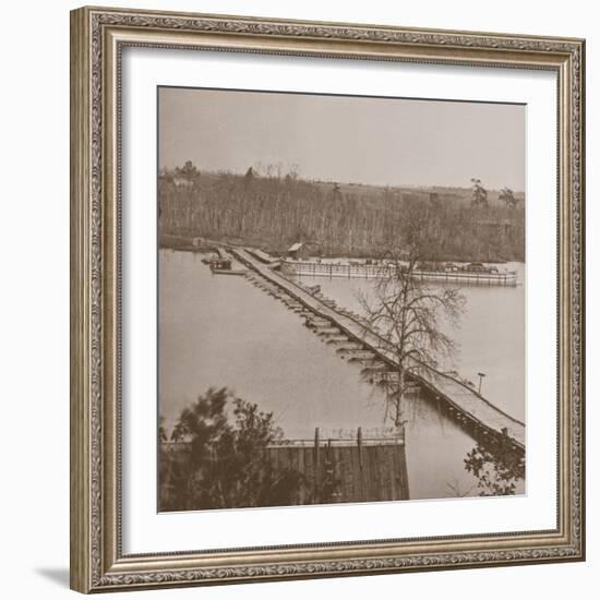 Federal Pontoon Bridge over the Appomattox (B/W Photo)-Mathew Brady-Framed Giclee Print