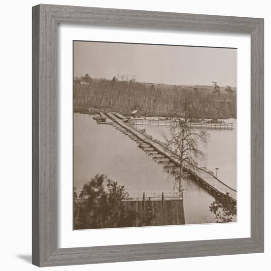 Federal Pontoon Bridge over the Appomattox (B/W Photo)-Mathew Brady-Framed Giclee Print