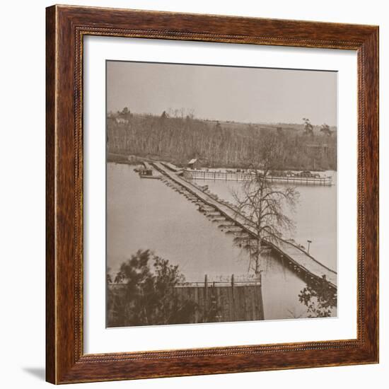 Federal Pontoon Bridge over the Appomattox (B/W Photo)-Mathew Brady-Framed Giclee Print